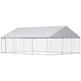 Heavy Duty Outdoor Dog Kennel with Waterproof Roof, 2 Secure Latches, Chain Link Dog Run for Backyard, 20 x 15 x 8 (Option: Silver-1540x260x240 mm)