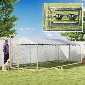 Dog Kennel Outdoor Dog Run Waterproof UV-Resist Cover Lockable Door Adjustable Bowls 20 X 7.5 X 6.5ft,Multiple Packages (Option: Silver)